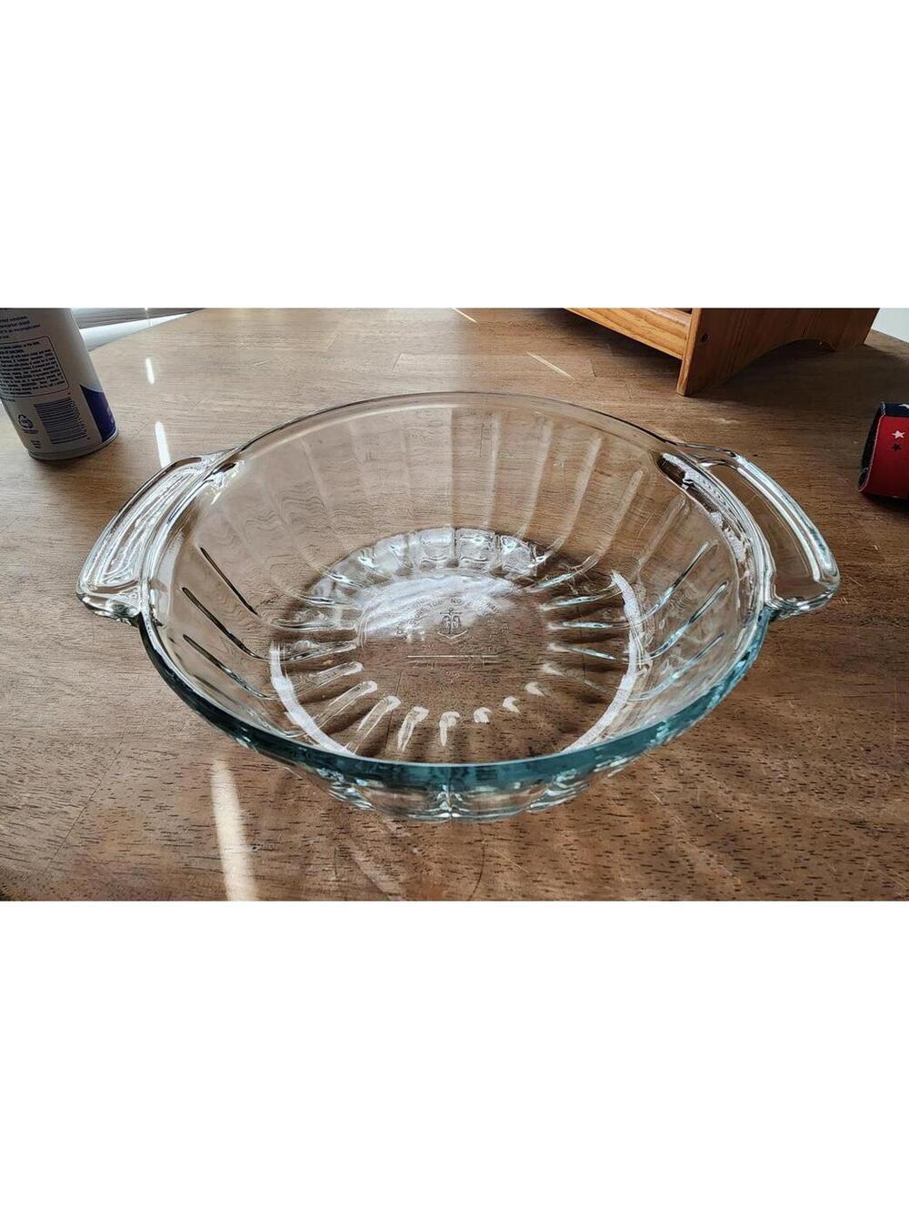 Anchor Hocking Clear Glass Round Ribbed Casserole 2 QT Dish Bowl Handles 9"
